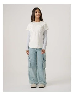 Girls Embossed Tee in Vanilla