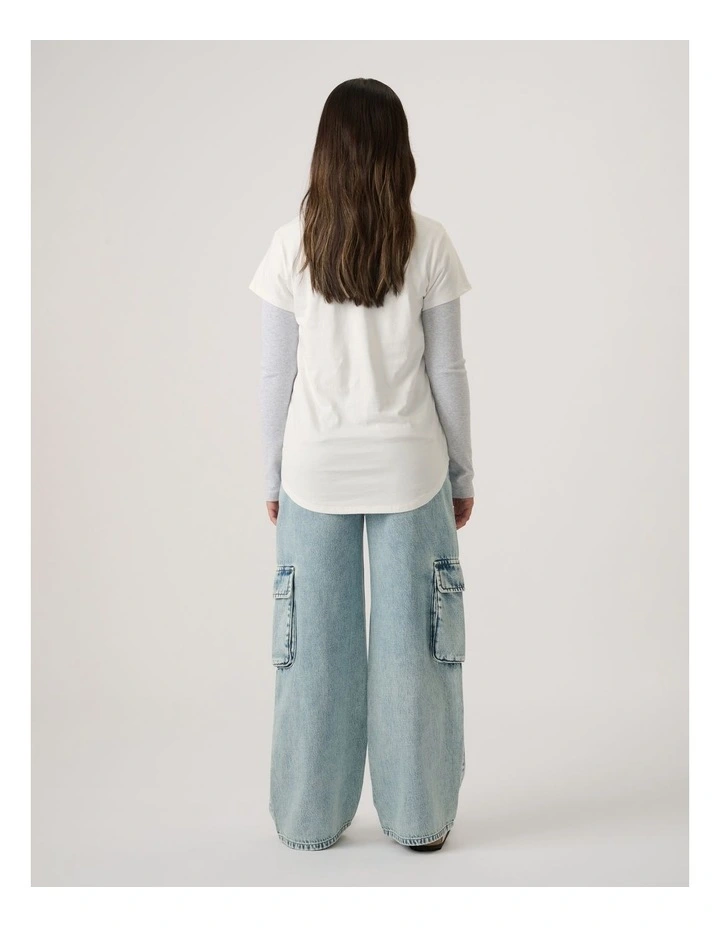Girls Embossed Tee in Vanilla image 2
