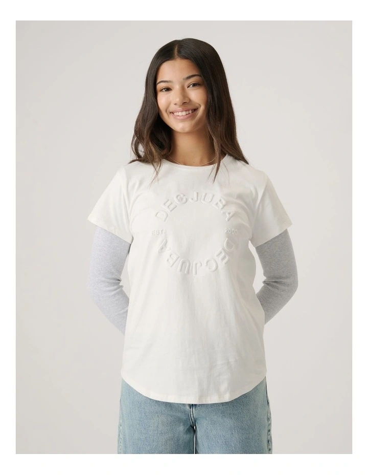 Girls Embossed Tee in Vanilla image 3