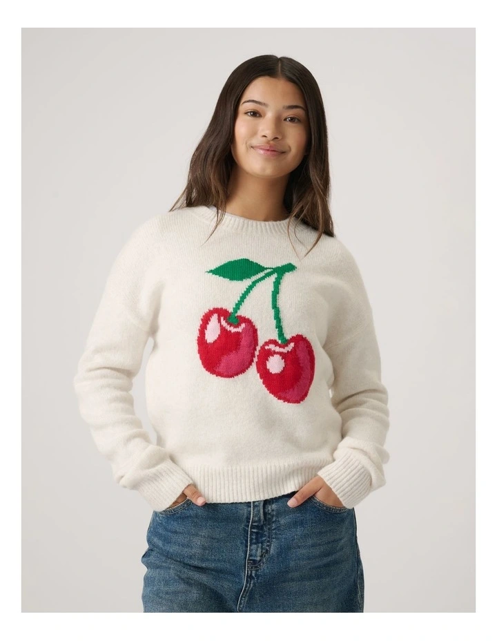 Girls Cherry Crew Knit Jumper image 3