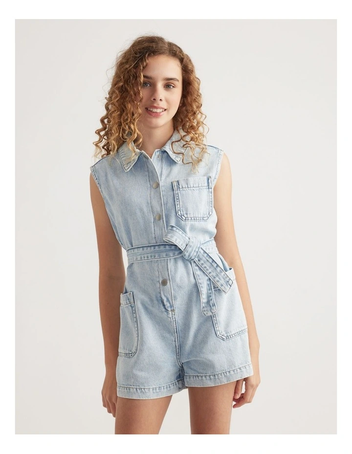 Girls Samara Denim Playsuit image 3