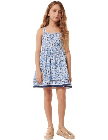 Lindsay Gathered Teen Dress in Blue