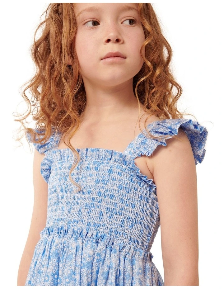 Amelia Shirred Frill Dress in Blue image 4