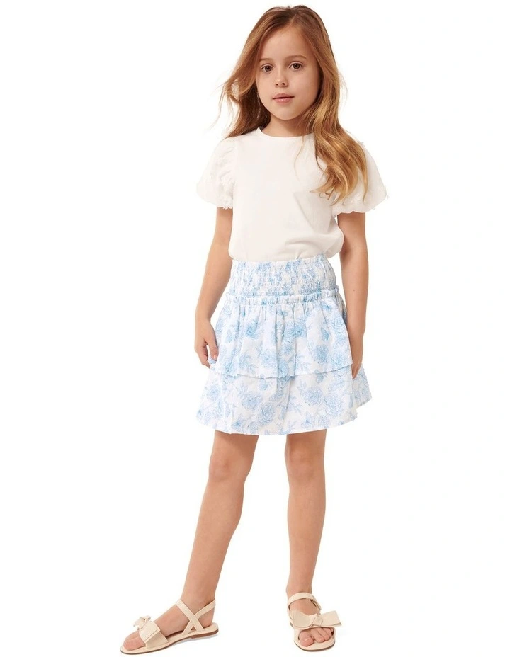 Billie Shirred Tiered Skirt in Blue image 1