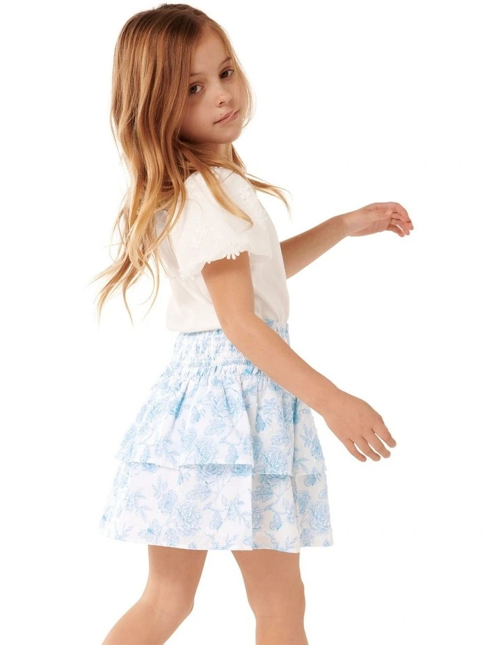 Billie Shirred Tiered Skirt in Blue image 2