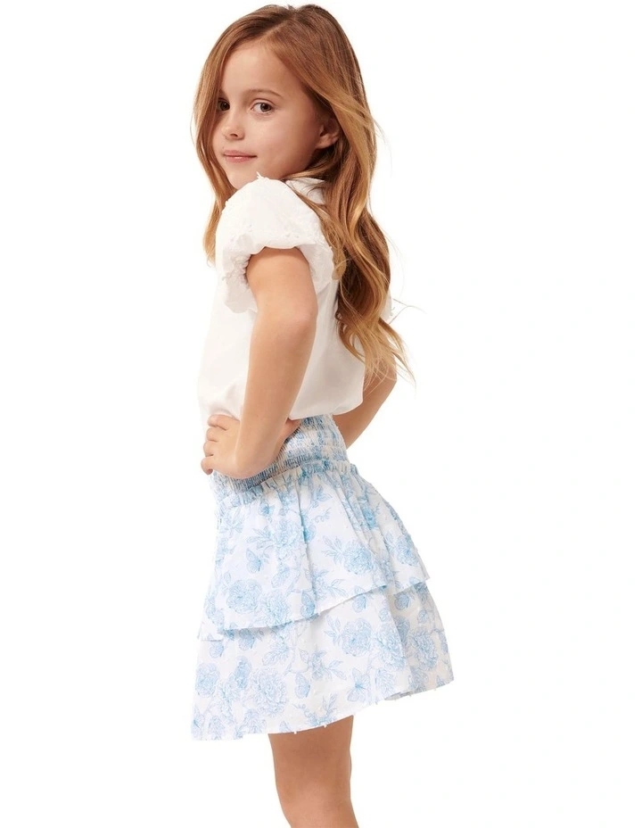 Billie Shirred Tiered Skirt in Blue image 3