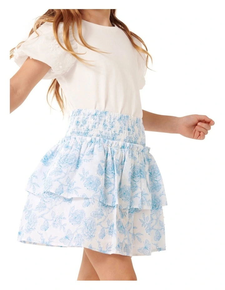 Billie Shirred Tiered Skirt in Blue image 4