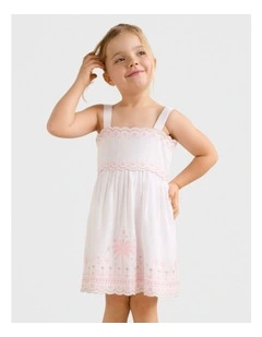 Janis Broderie Girls Dress in White