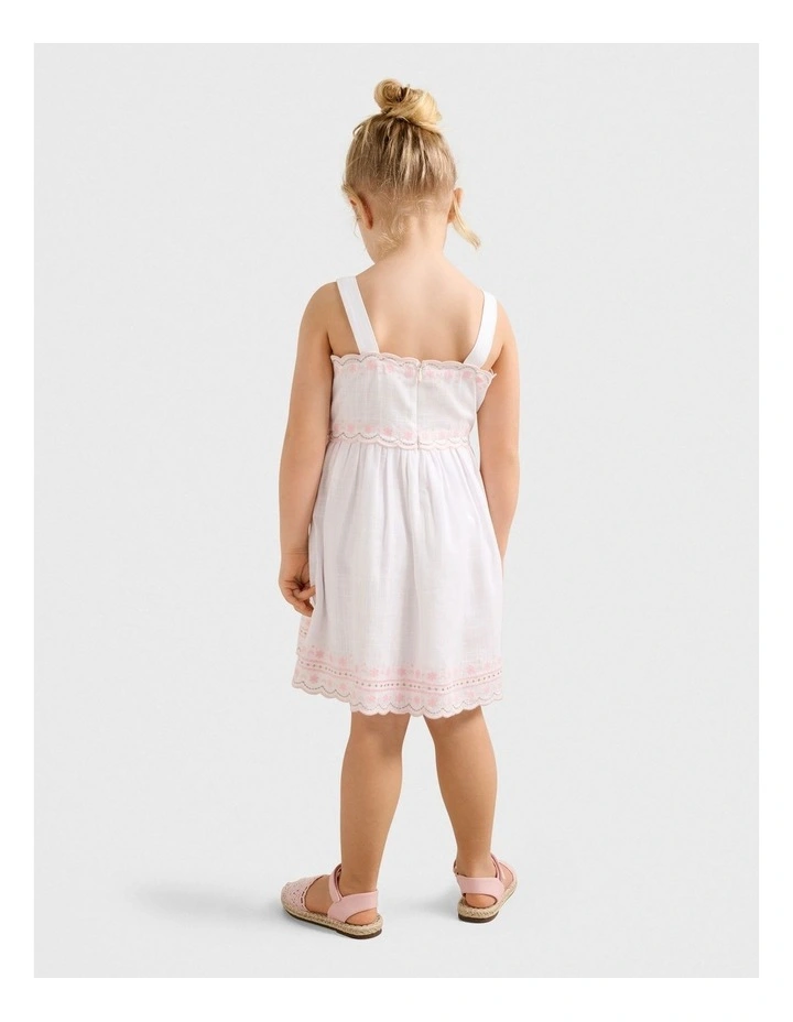 Janis Broderie Girls Dress in White image 2