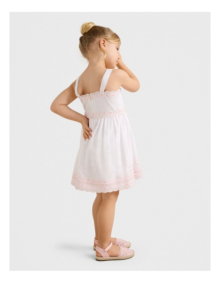 Janis Broderie Girls Dress in White image 3