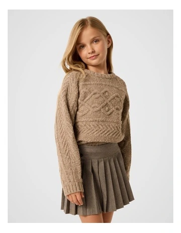 Ari Teen Cable Knit Cropped Jumper in Beige