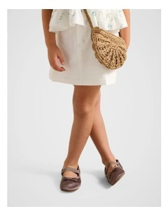 Davina Pleated Girls Denim Skirt in White