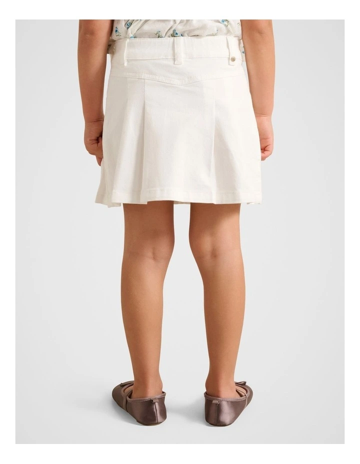 Davina Pleated Girls Denim Skirt in White image 2
