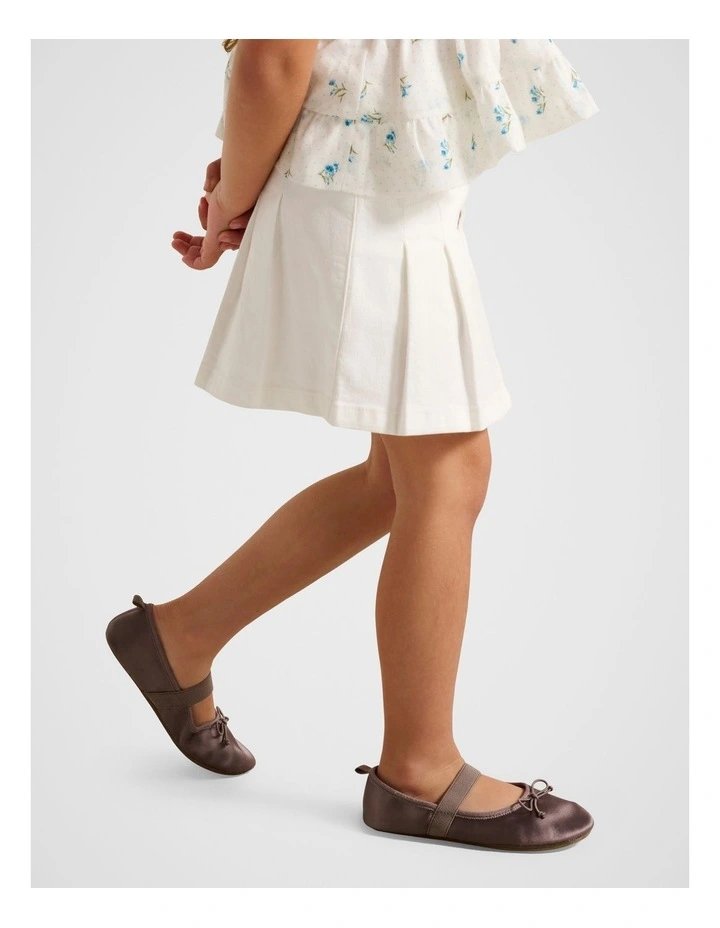 Davina Pleated Girls Denim Skirt in White image 3