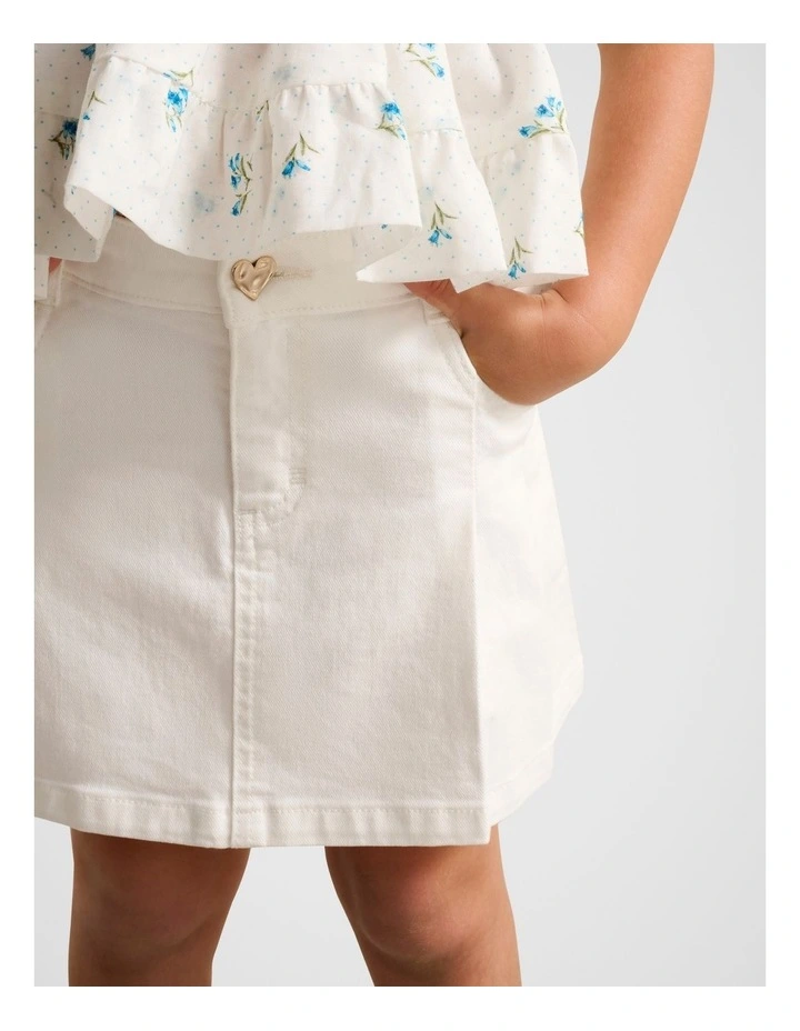 Davina Pleated Girls Denim Skirt in White image 4