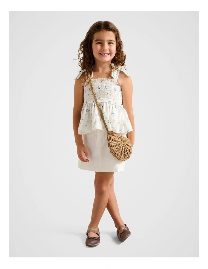 Davina Pleated Girls Denim Skirt in White image 5