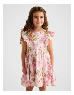 Diana Tiered Frill Midi Girls Dress in Multi