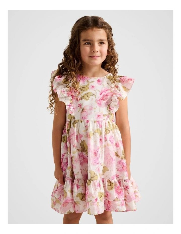 Diana Tiered Frill Midi Girls Dress in Multi image 1