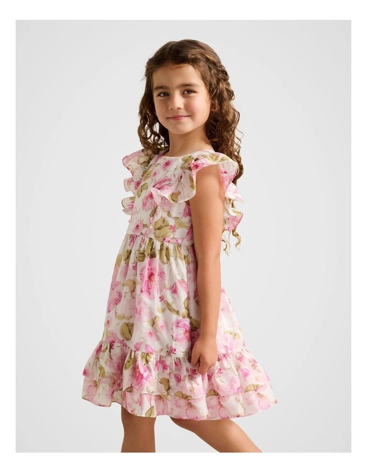 Diana Tiered Frill Midi Girls Dress in Multi image 3