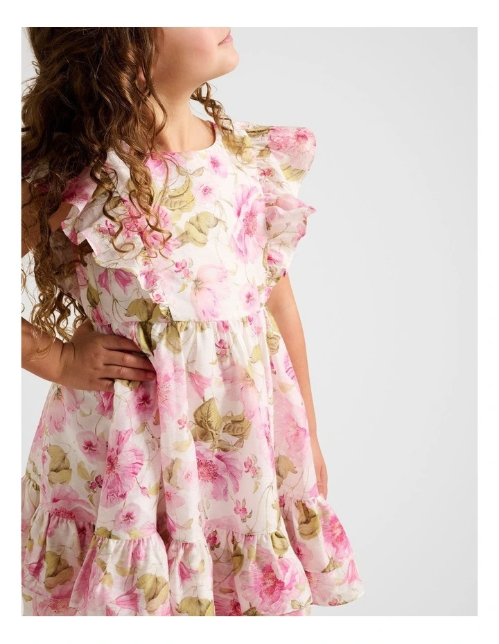 Diana Tiered Frill Midi Girls Dress in Multi image 4