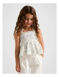 Adelaide Shirred Peplum Top in White