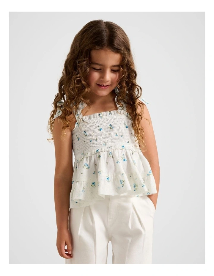 Adelaide Shirred Peplum Top in White image 1