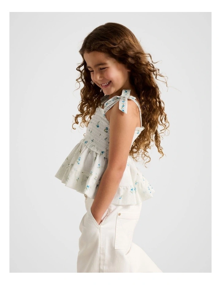 Adelaide Shirred Peplum Top in White image 3