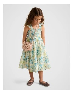Magnolia Shirred Midi Dress in Multi