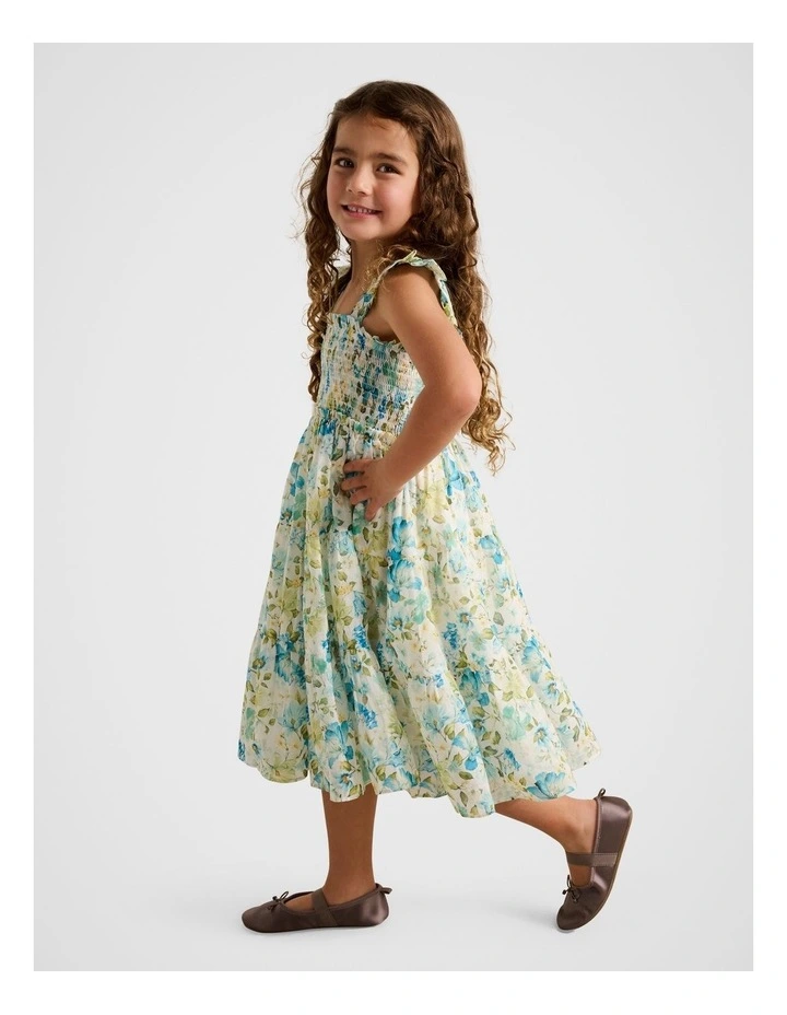 Magnolia Shirred Midi Dress in Multi image 3