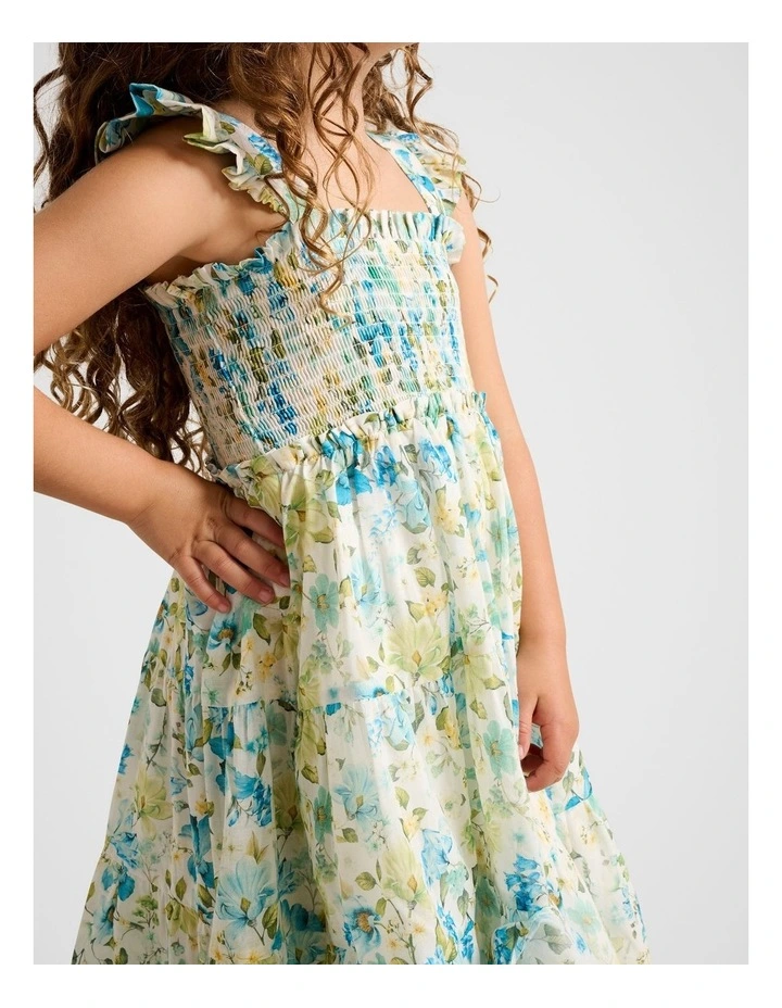Magnolia Shirred Midi Dress in Multi image 4