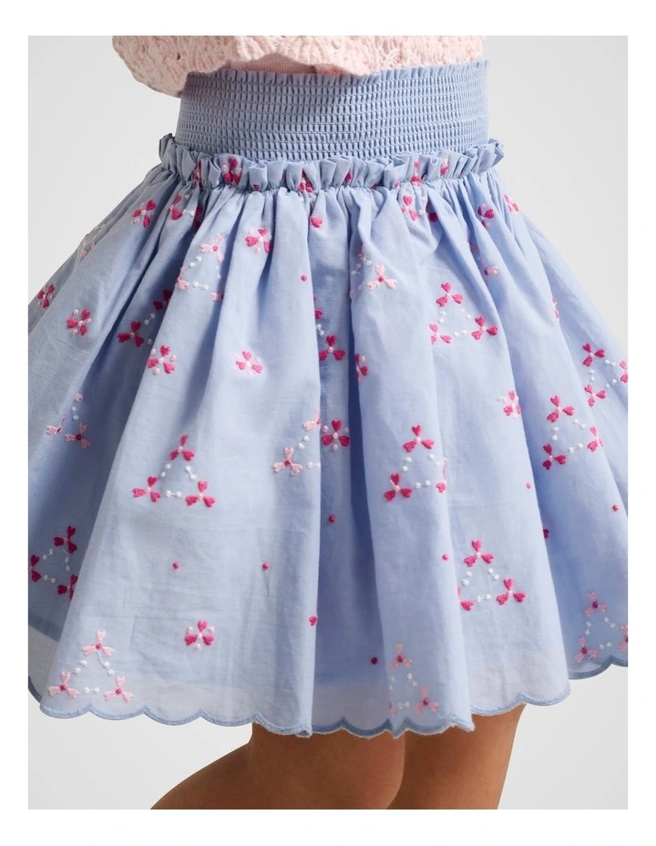 Edith Scallop Embroidery Skirt in Blue image 4