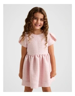 Lowri Girls Tulip Sleeves Tweed Dress in Pink