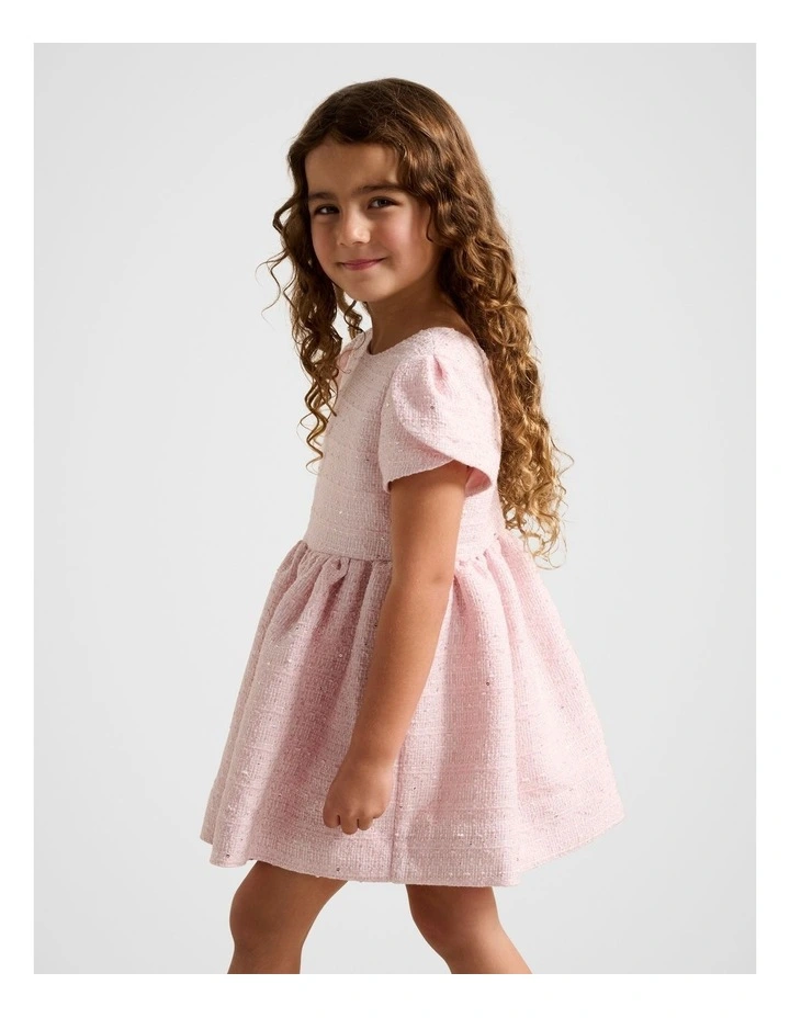 Lowri Girls Tulip Sleeves Tweed Dress in Pink image 3