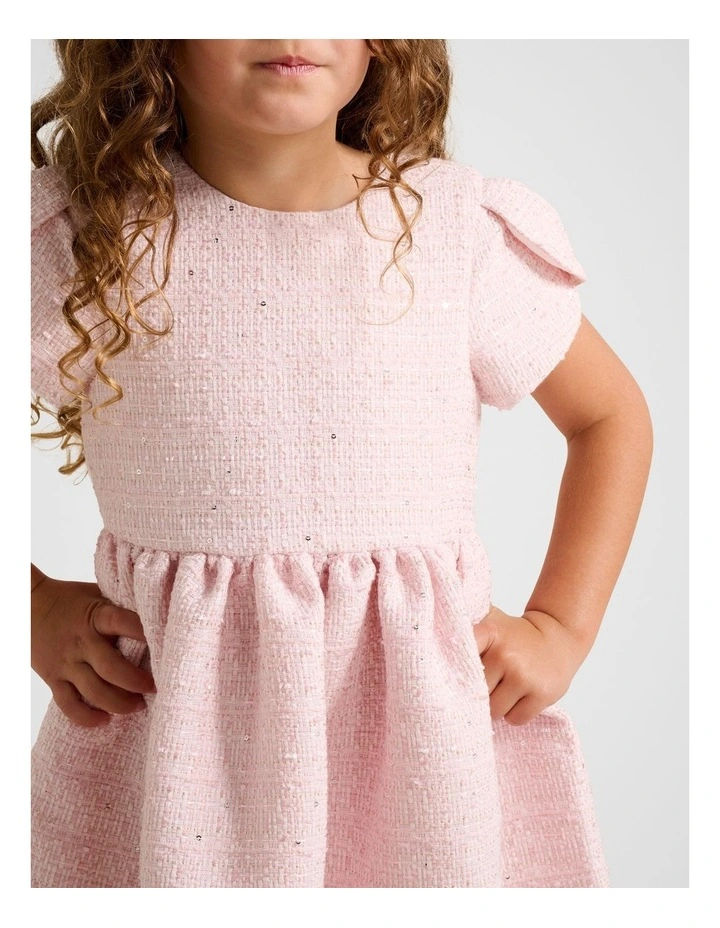 Lowri Girls Tulip Sleeves Tweed Dress in Pink image 4