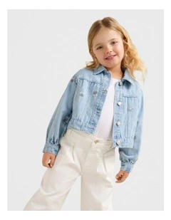 Kristen Girls Denim Embroidered Crop Jacket In Blue