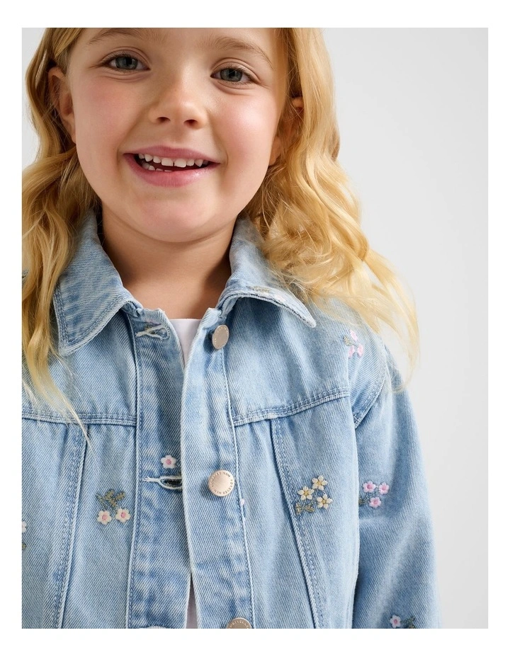 Kristen Girls Denim Embroidered Crop Jacket In Blue image 4