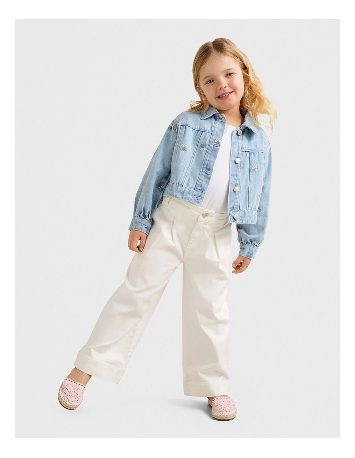Kristen Girls Denim Embroidered Crop Jacket In Blue image 5