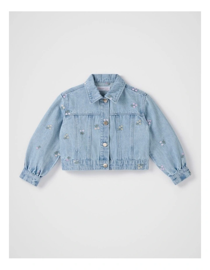 Kristen Girls Denim Embroidered Crop Jacket In Blue image 6
