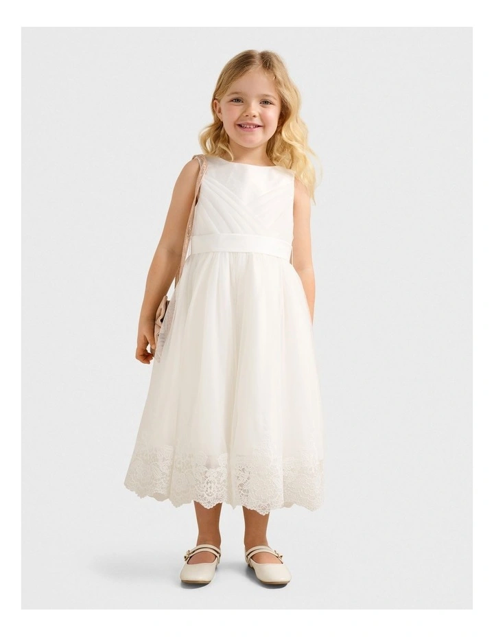 Scarletta Girls Lace Trim Dress in White image 1