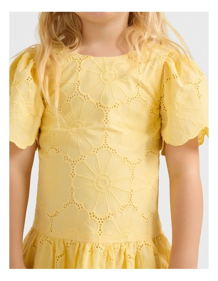 Verity Girls Broderie Dress in Yellow image 4