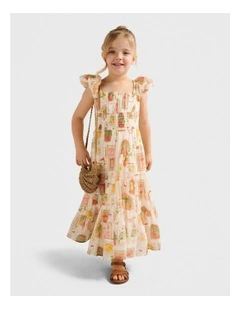 Delilah Girls Puff Sleeve Maxi Dress in Print