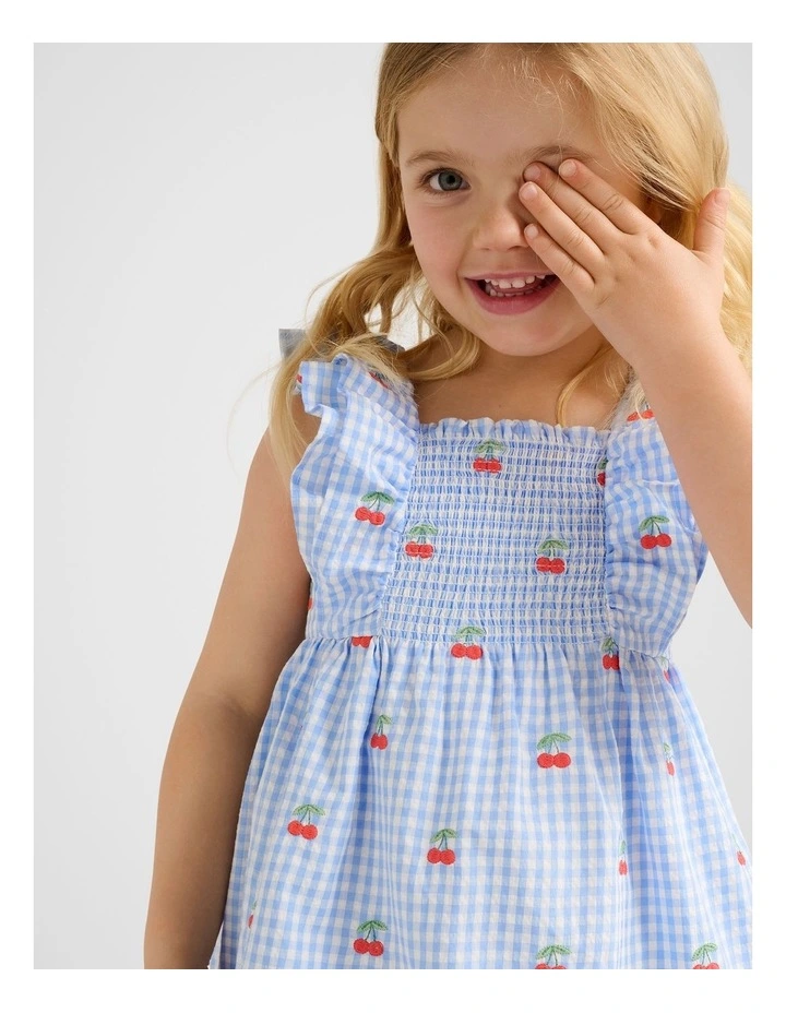 Brianna Girls Shirred Embroidered Dress in Multi image 4