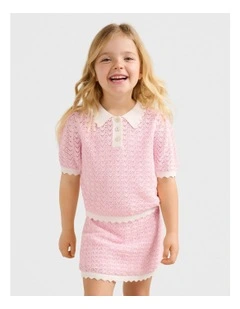 Connie Girls Scallop Knitted Top in Pink