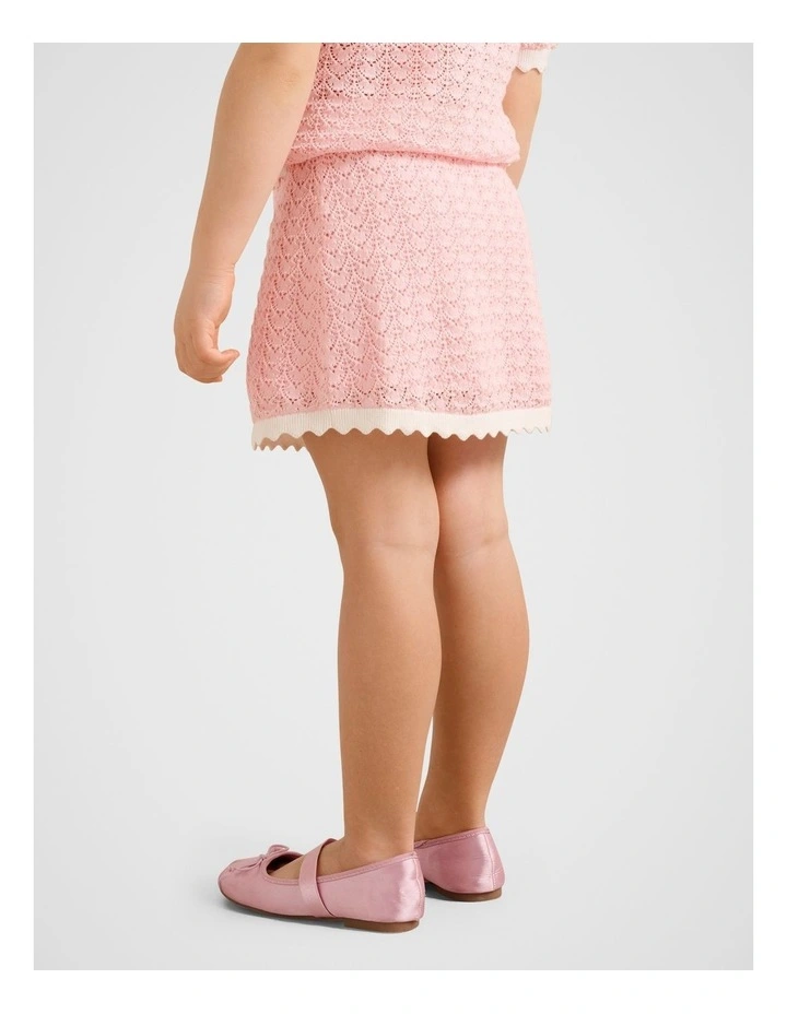 Connie Girls Scallop Knitted Skirt in Pink image 2
