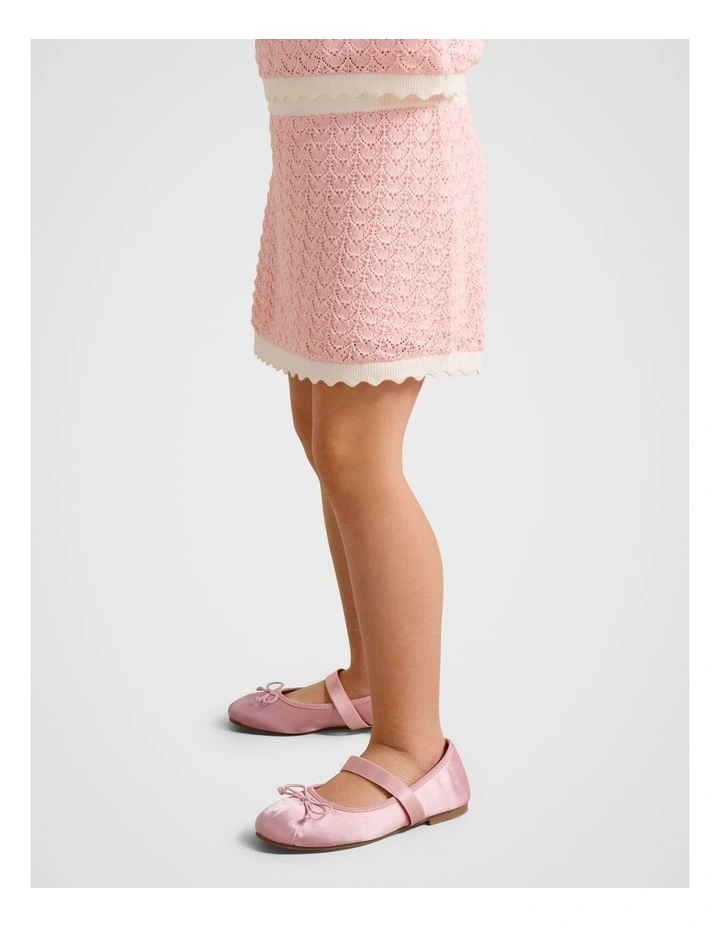 Connie Girls Scallop Knitted Skirt in Pink image 3