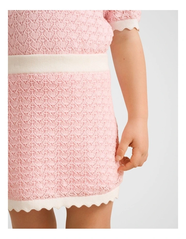 Connie Girls Scallop Knitted Skirt in Pink image 4