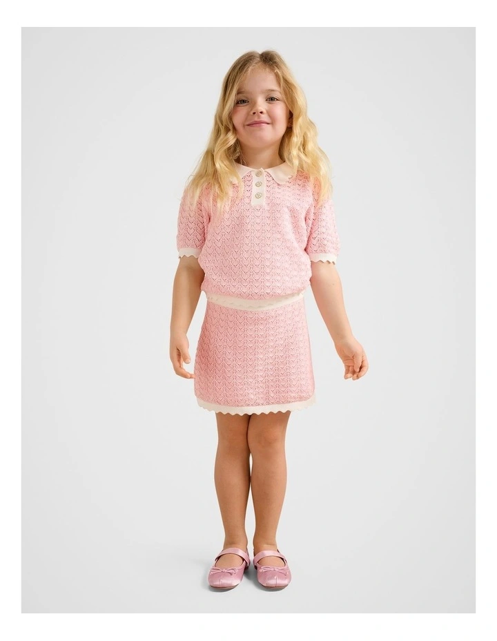 Connie Girls Scallop Knitted Skirt in Pink image 5