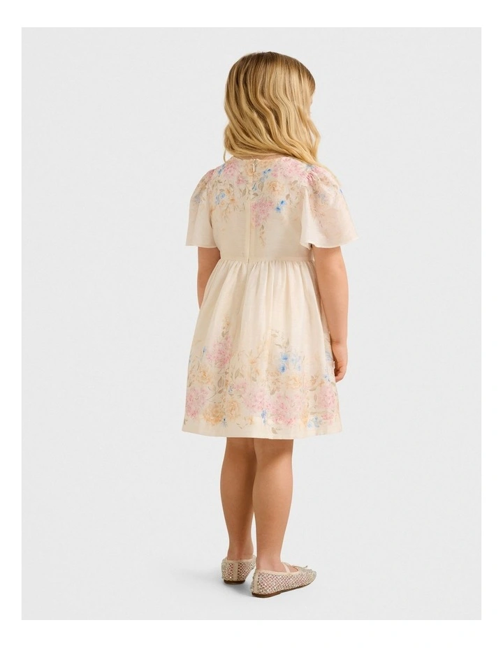 Olivia Girls Print Flutter Dress in Yellow image 2