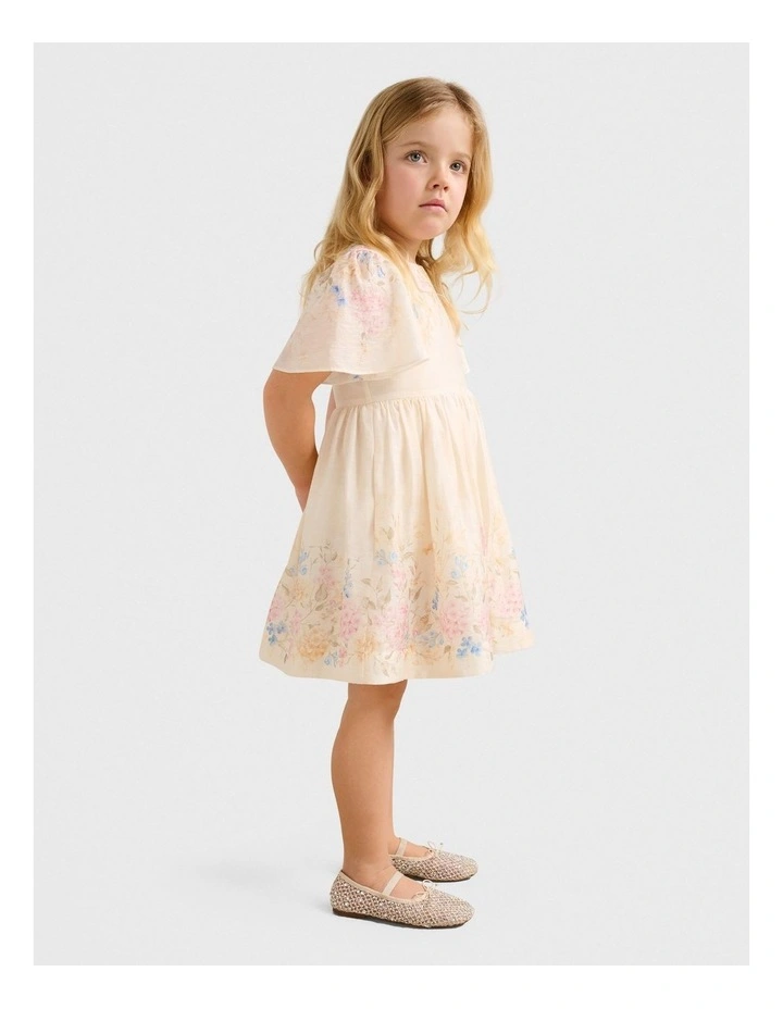 Olivia Girls Print Flutter Dress in Yellow image 3