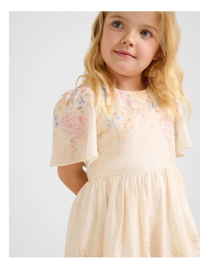 Olivia Girls Print Flutter Dress in Yellow image 4